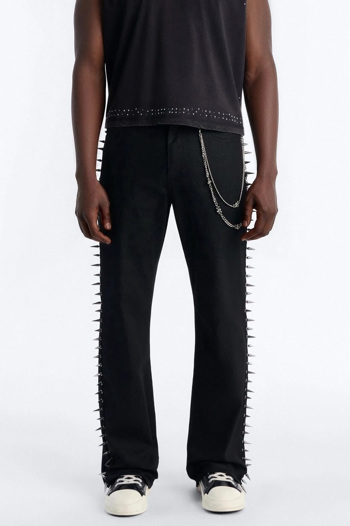 Stacked Slim Flare Waxed Cyber Spike Jean - Black