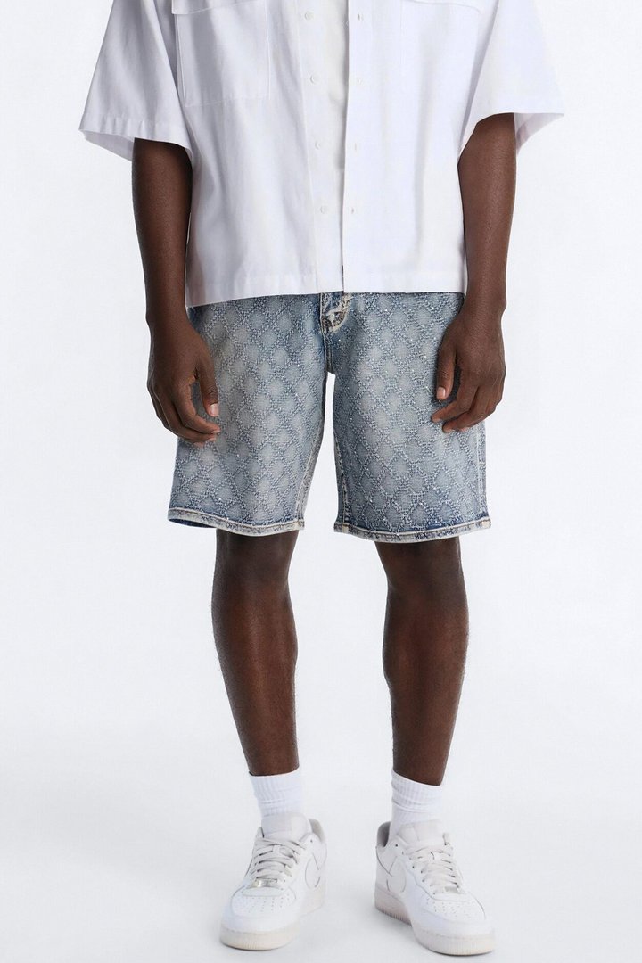 I Be Jeweled Relaxed Denim Short - Light Blue Wash