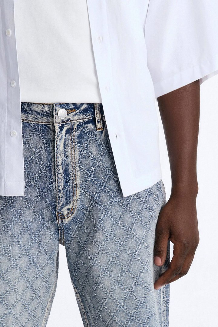 I Be Jeweled Relaxed Denim Short - Light Blue Wash