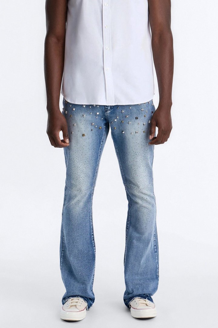 Stacked Skinny Flare Star Burst Jeans - Medium Blue Wash