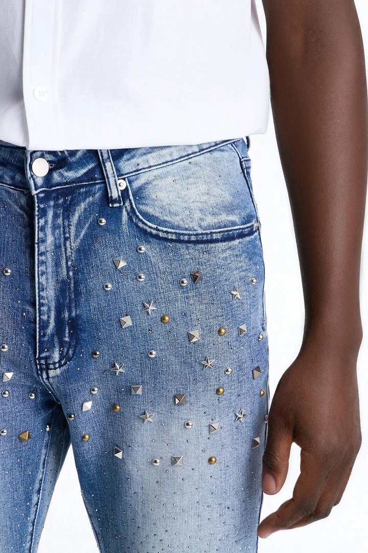 Stacked Skinny Flare Star Burst Jeans - Medium Blue Wash