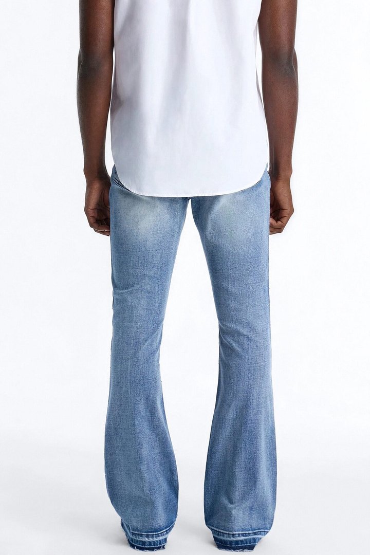 Stacked Skinny Flare Star Burst Jeans - Medium Blue Wash