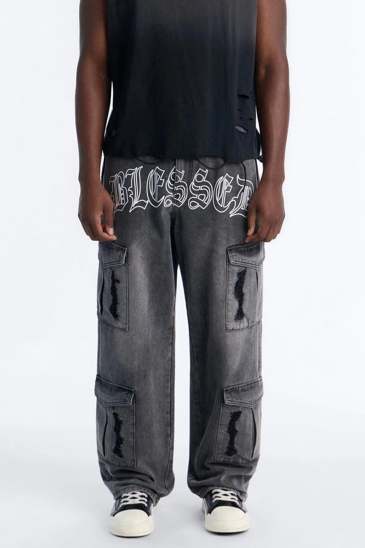 Blessed Chaos Cargo Jean - Black Wash