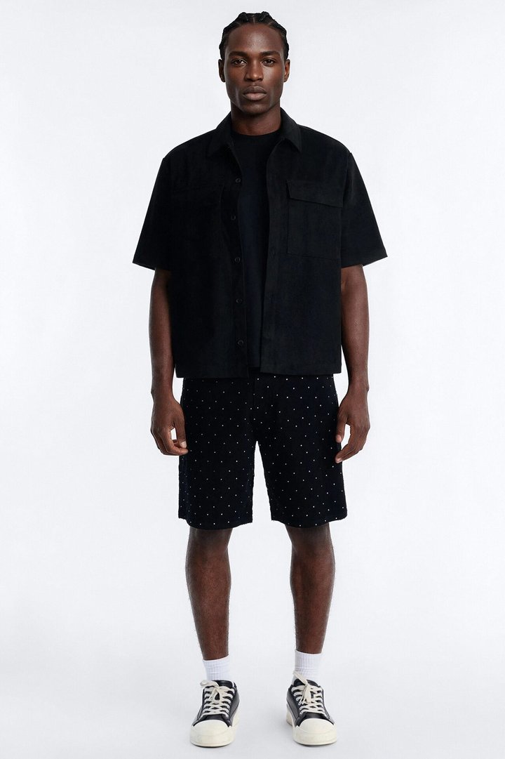I Be Jeweled Relaxed Denim Short - Black