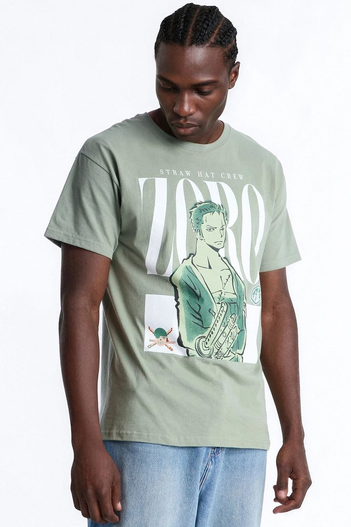 One Piece Zoro Pirate Hunter Oversized Short Sleeve Tee - Sage