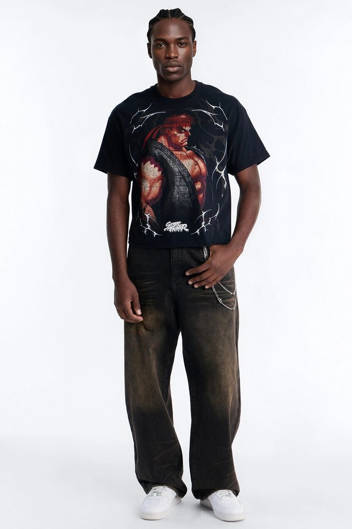 Street Fighter Evil Ryu Raging Demon Boxy Short Sleeve Tee - Black