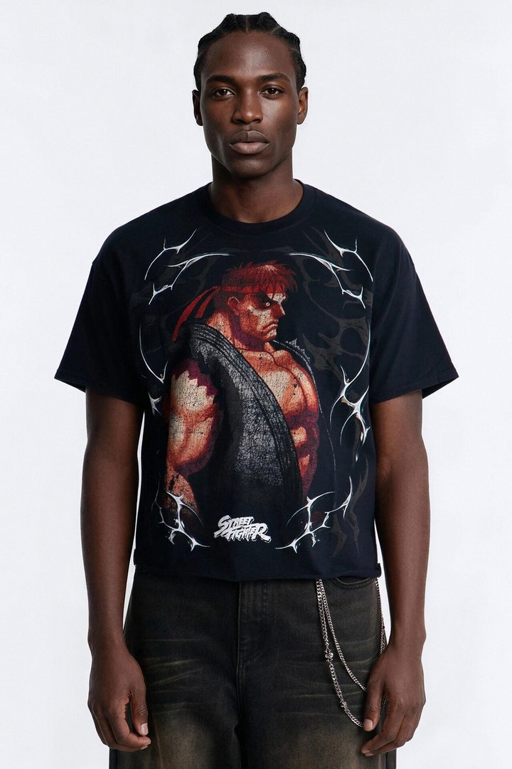 Street Fighter Evil Ryu Raging Demon Boxy Short Sleeve Tee - Black