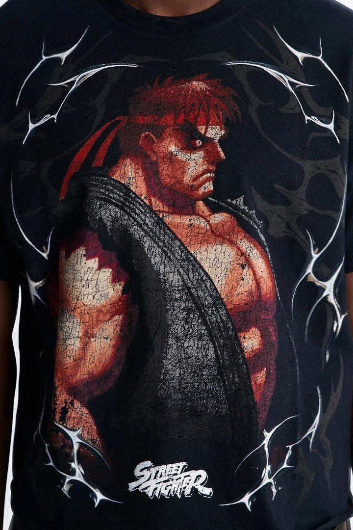 Street Fighter Evil Ryu Raging Demon Boxy Short Sleeve Tee - Black