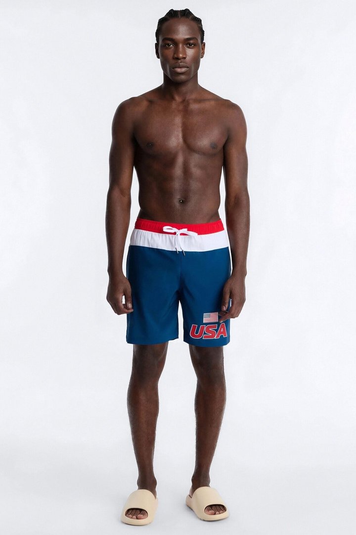 USA International Printed Swim Trunk 7″ - Navy