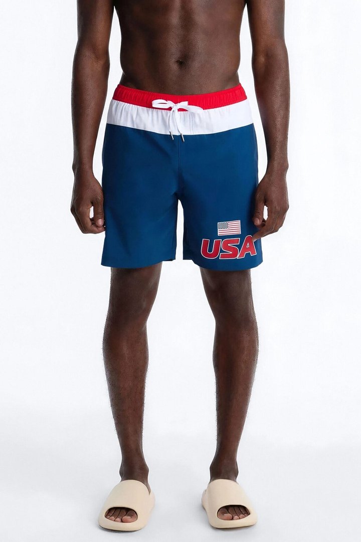 USA International Printed Swim Trunk 7″ - Navy