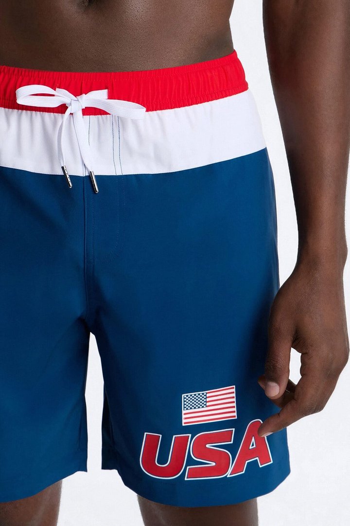 USA International Printed Swim Trunk 7″ - Navy