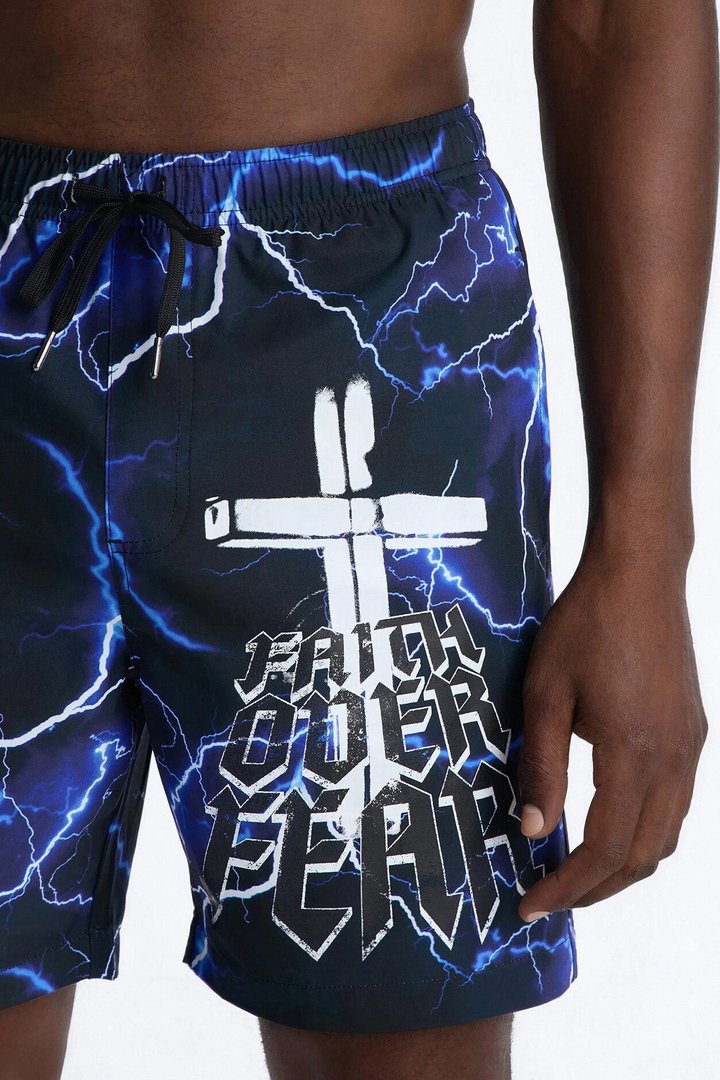 Faith Over Fear Swim Trunk 7″ - Black/Blue