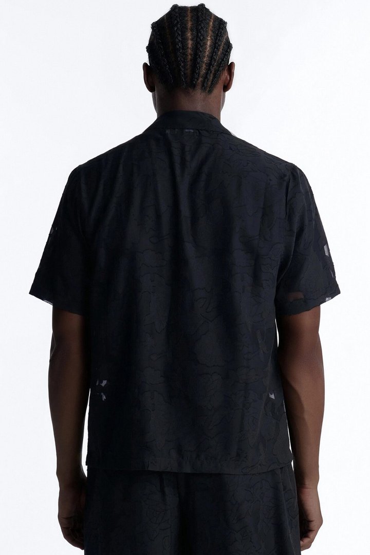 Duskforged Desert Rose Cuban Collar Button Up Shirt - Black