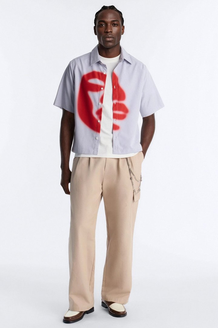 Half Visage Button Up Shirt - Blue/combo