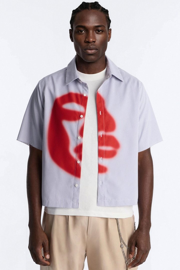 Half Visage Button Up Shirt - Blue/combo