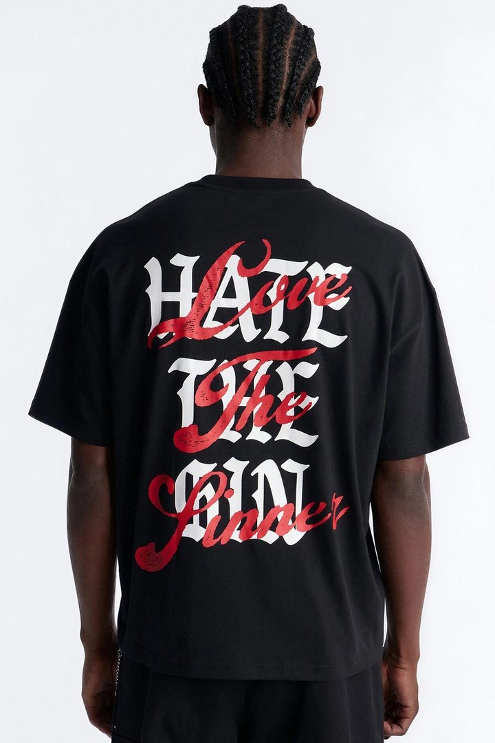 Love The Sinner Oversized Short Sleeve Tee - Black