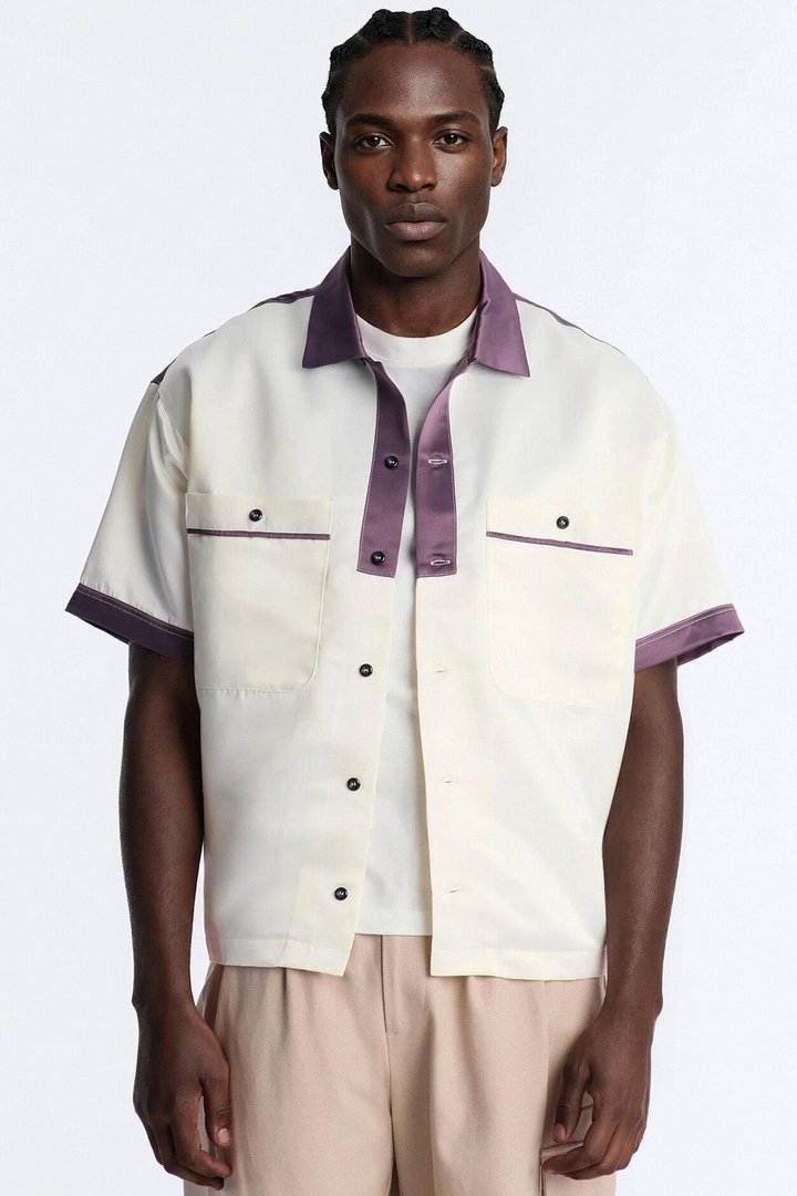 Opulent Satin Button Up Shirt - White/combo
