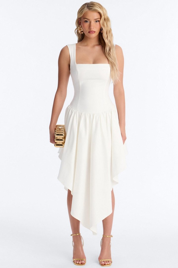 Claire Square Neck Midi Dress - White