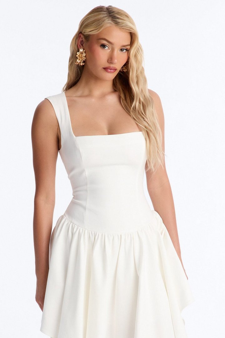 Claire Square Neck Midi Dress - White
