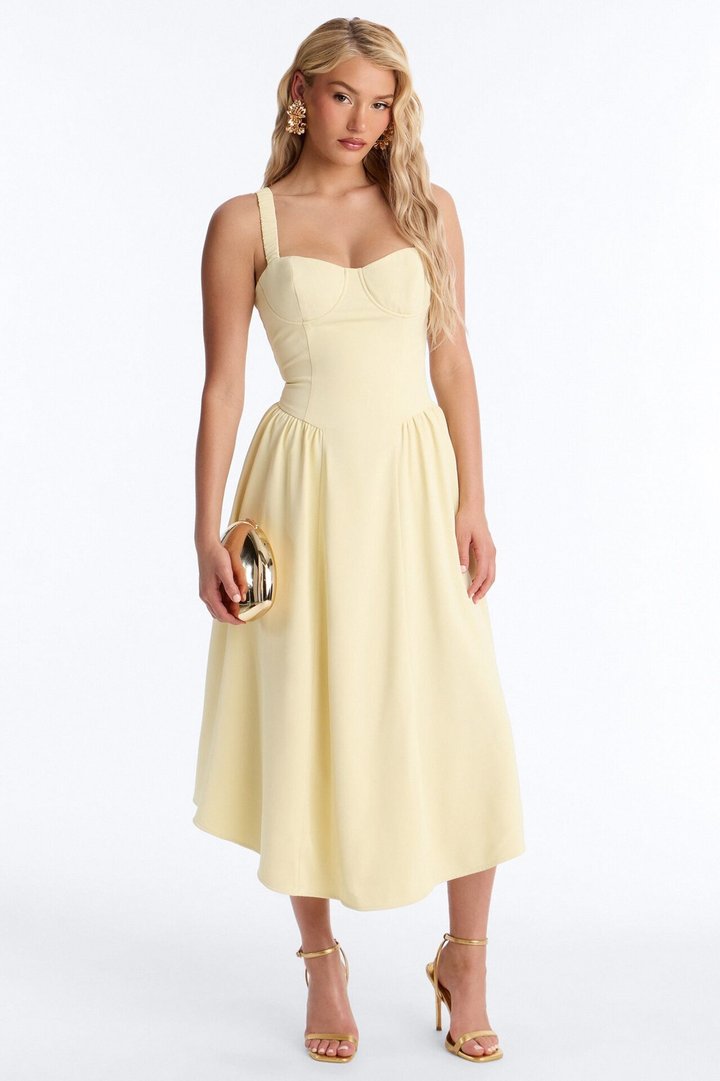 Sheri Crepe Midi Dress - Yellow