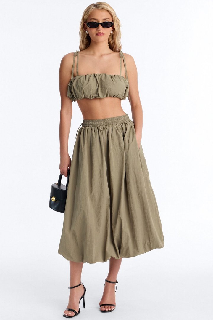 Natasha Nylon Midi Skirt Set - Olive