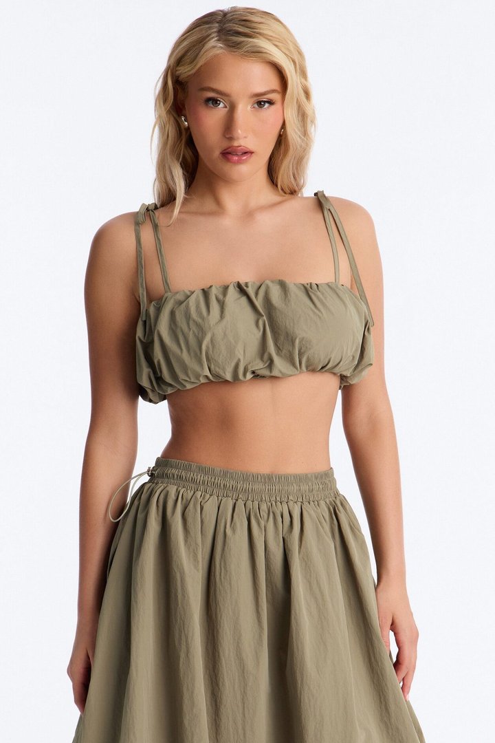 Natasha Nylon Midi Skirt Set - Olive