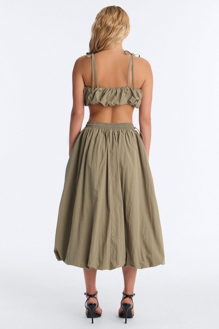 Natasha Nylon Midi Skirt Set - Olive