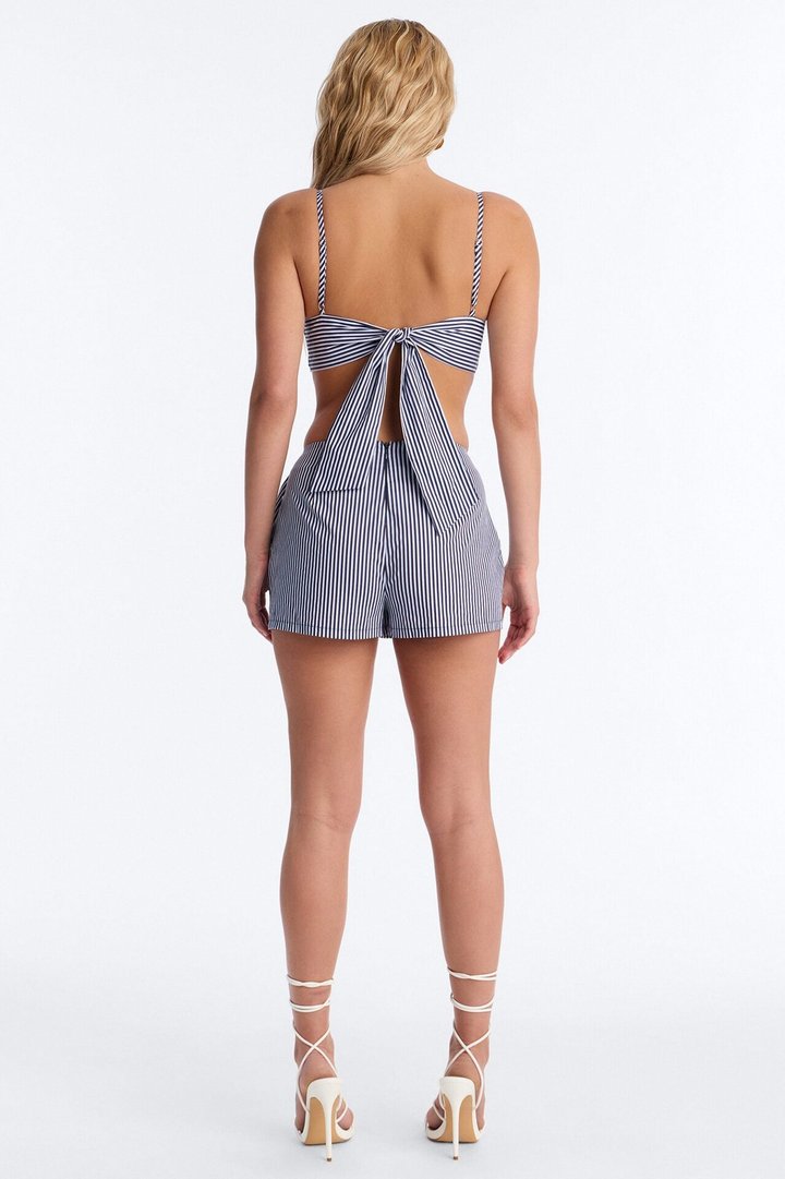 Sasha Striped Poplin Skort Set - Navy/combo