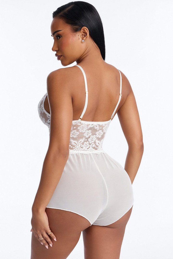 Johanna Lace Trim V-Neck Flowy Romper - White
