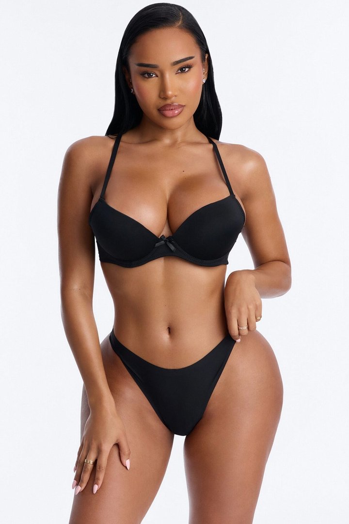 Just Once Underwire Mega Push Up Bra - Black