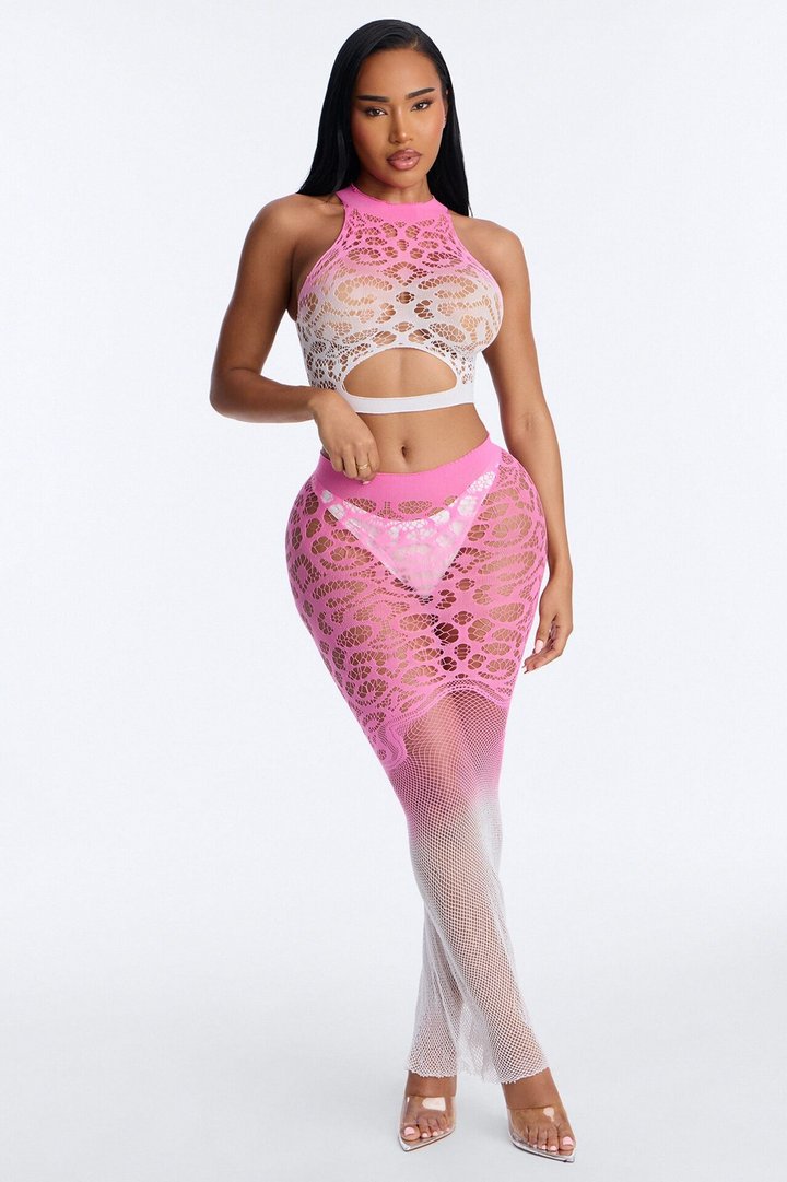 Sweet Bliss Ombre 2 Piece Matching Bodystocking Set - Pink/combo