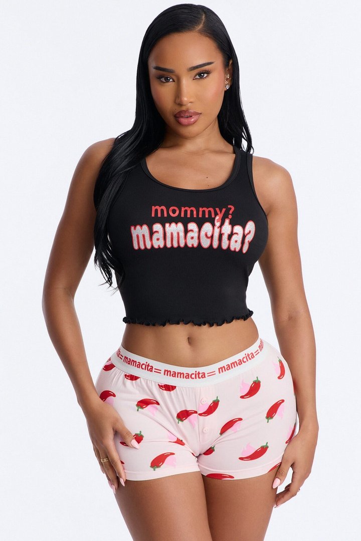 Mamacita Top And Short PJ Set - Black/Pink
