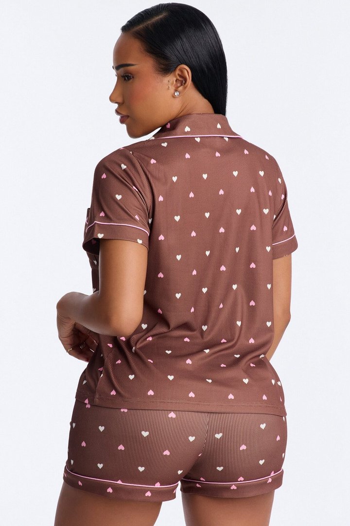 Pieces Of My Heart PJ Short Set - Brown/combo