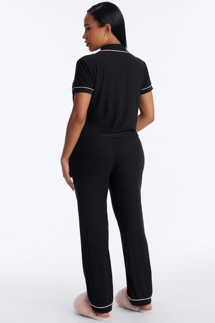 Bridesmaid Time Notch Collar PJ Pant Set - Black/Pink