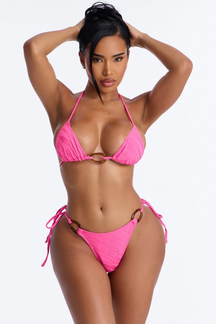 Sunset Splash Textured 3 Piece Bikini Shorts Set - Fuchsia