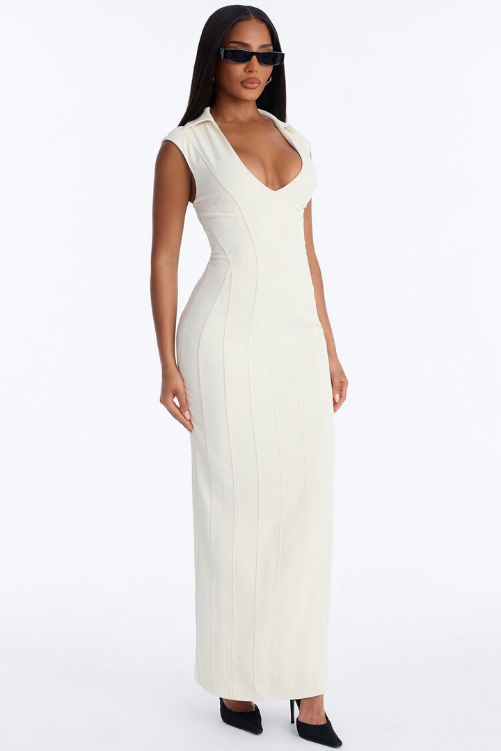 Just Divine Collared Maxi Dress - Cream