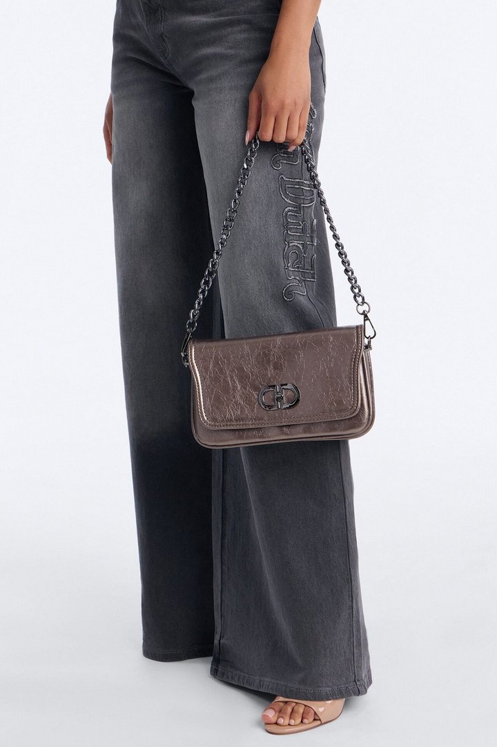 Shining Muse Faux Leather Shoulder Bag - Gunmetal