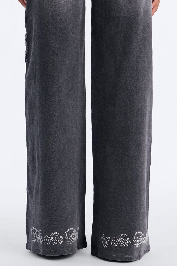 Von Dutch Cut Off Wide Leg Jeans - Grey