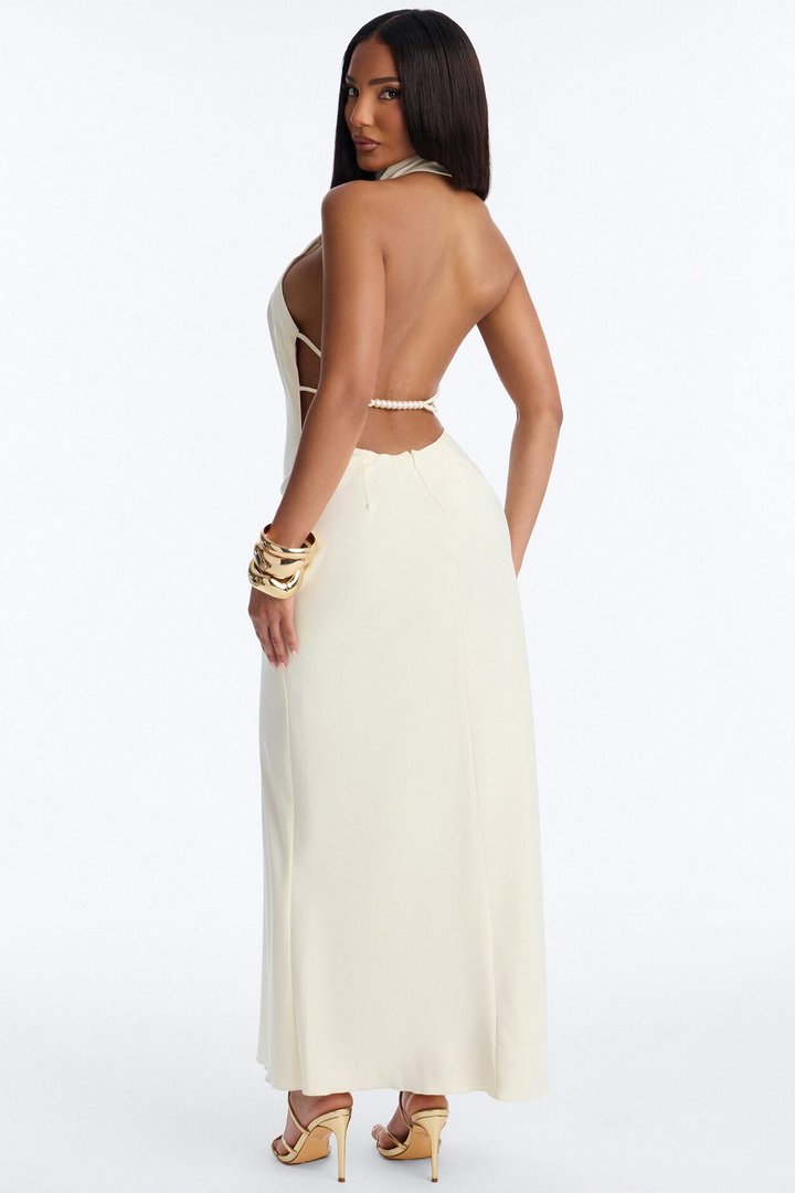 Sloane Satin Midi Dress - Off White
