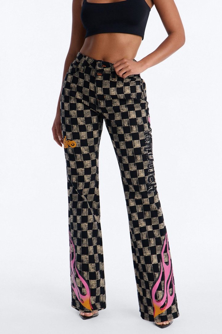 Von Dutch Checkered Bootcut Jeans - Black/combo