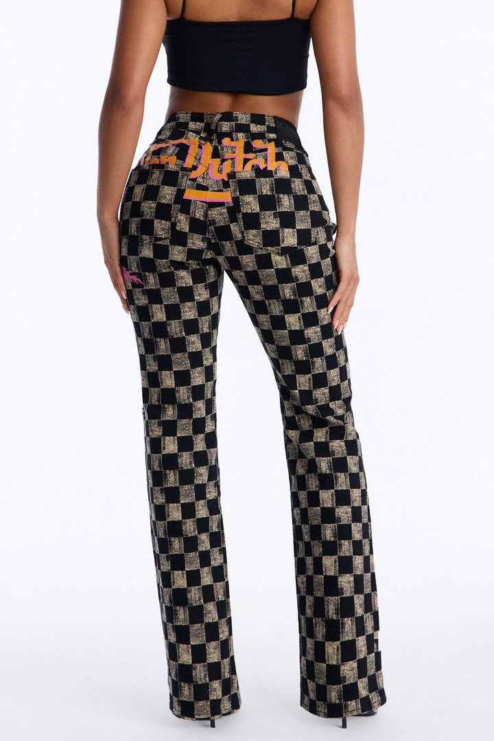 Von Dutch Checkered Bootcut Jeans - Black/combo