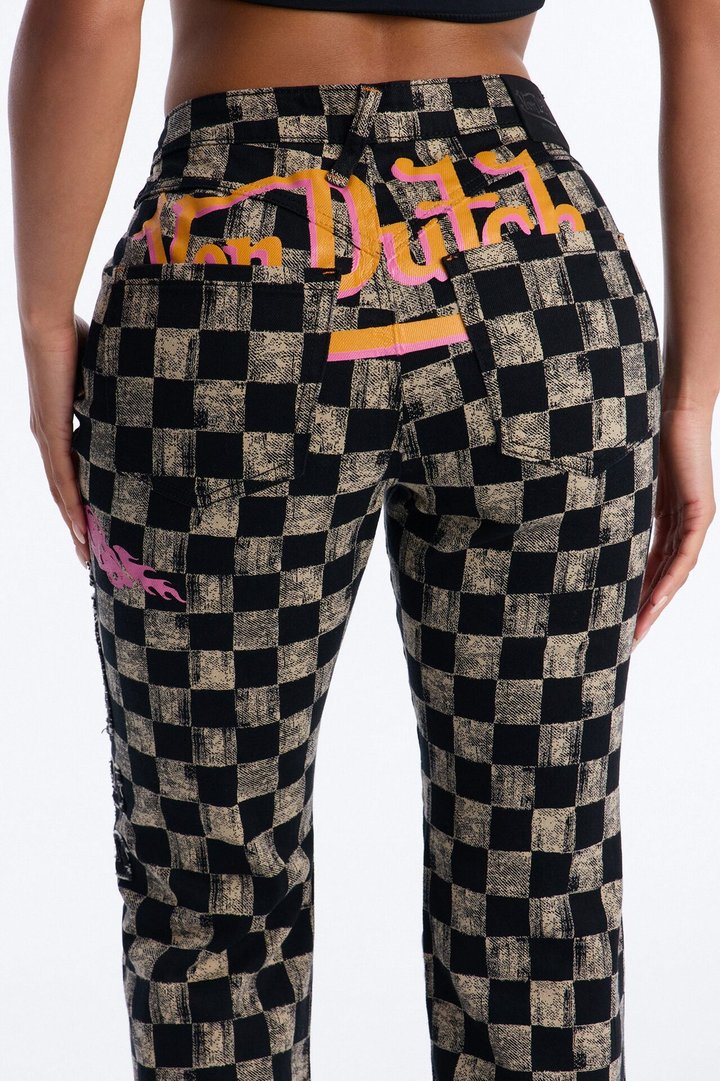 Von Dutch Checkered Bootcut Jeans - Black/combo