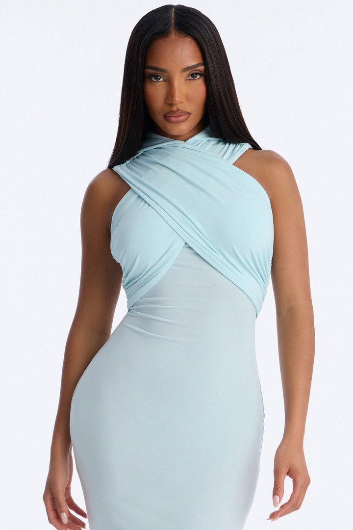 Delara Hooded Maxi Dress - Light Blue