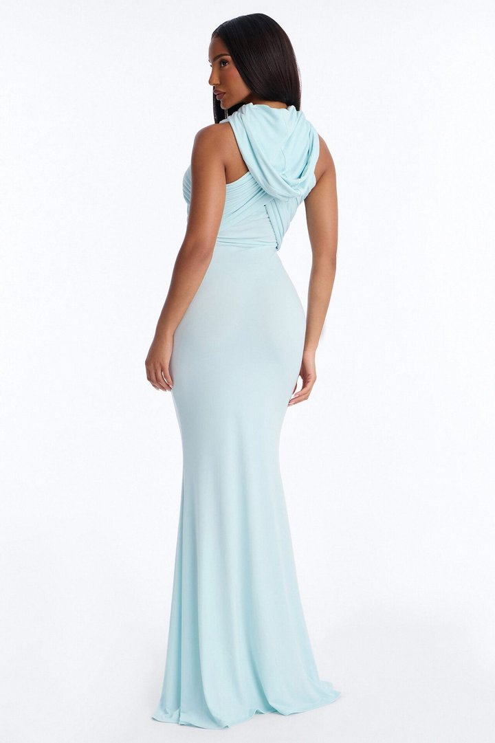 Delara Hooded Maxi Dress - Light Blue