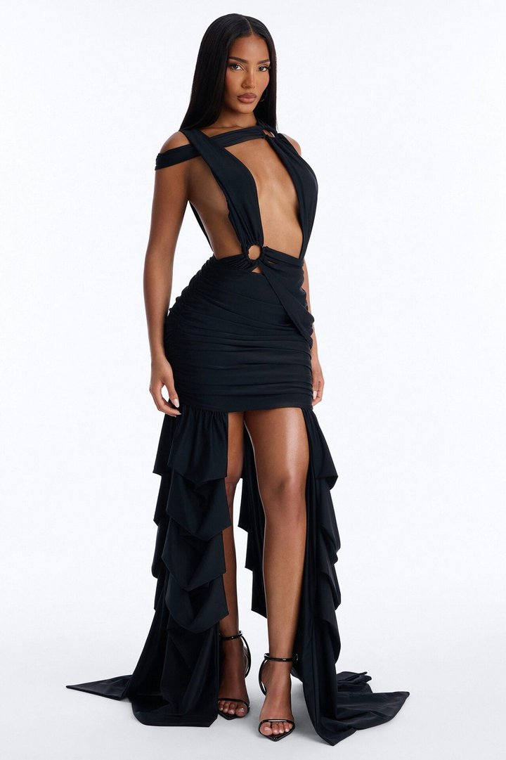 Cara Cut Out Draped Mini Dress - Black