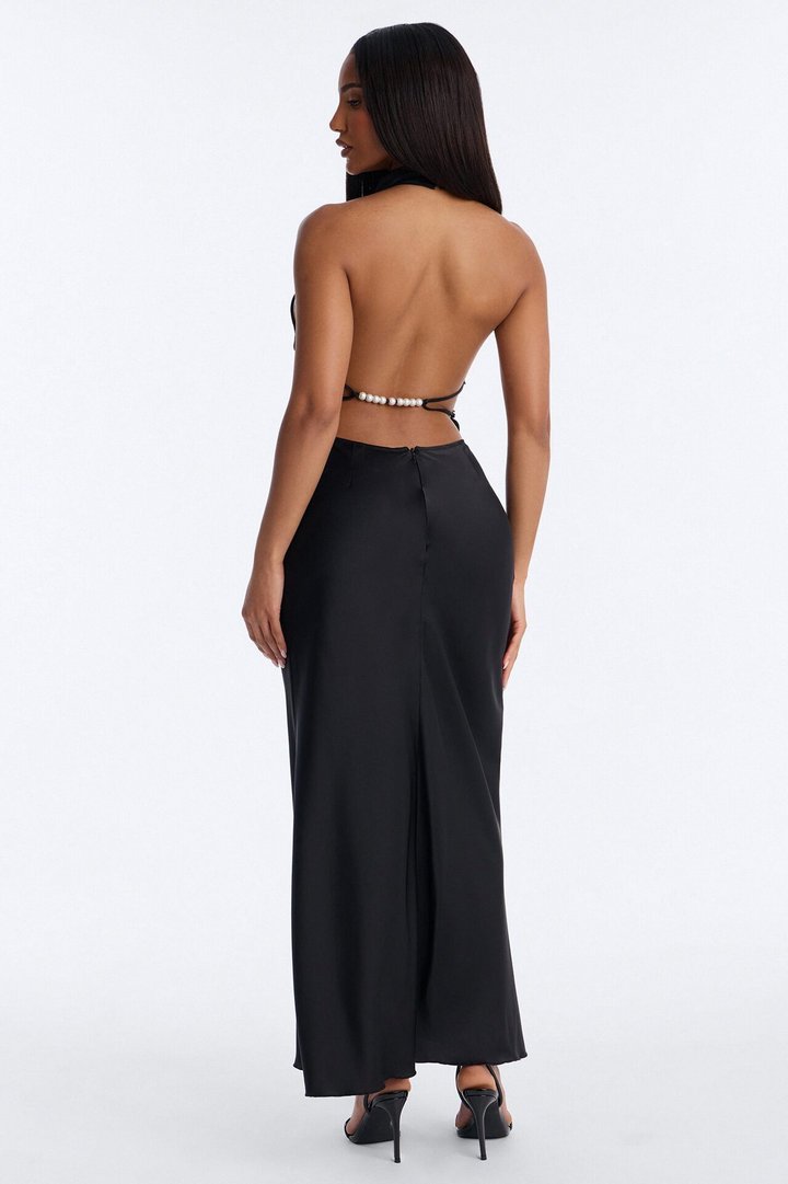 Sloane Satin Midi Dress - Black