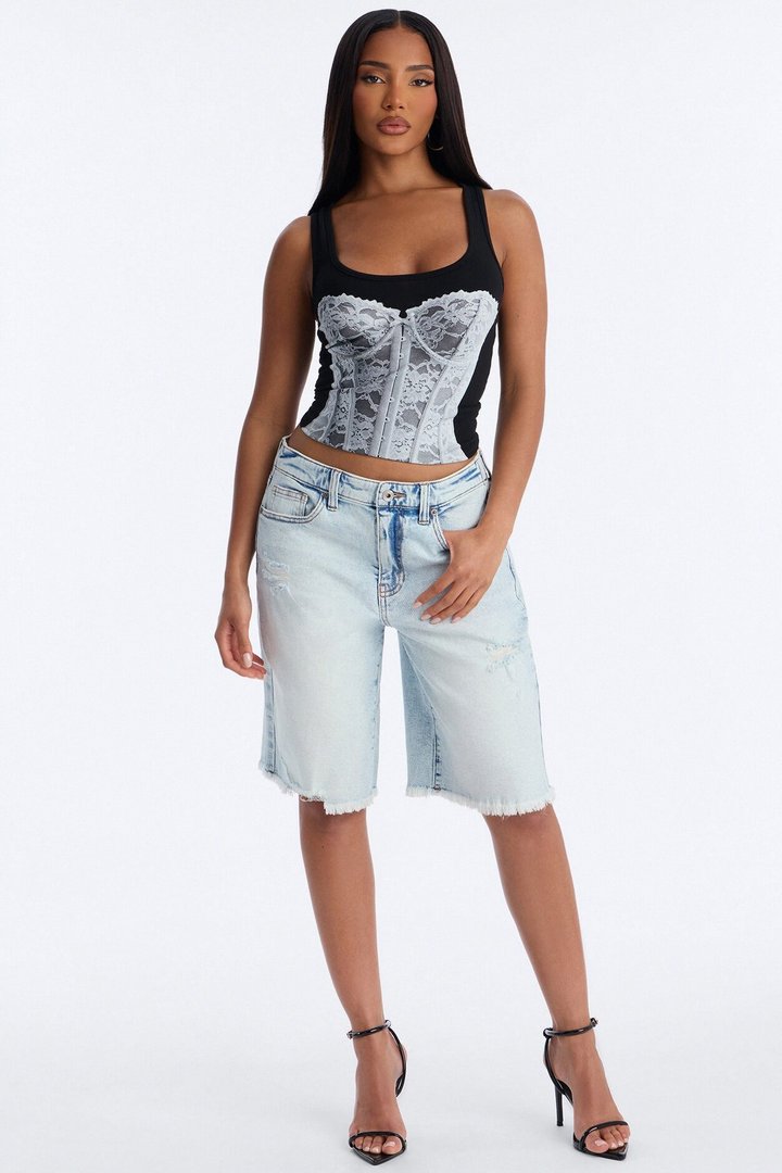 First Destination Stretch 90s Denim Jorts - Light Wash