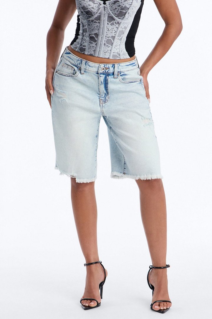 First Destination Stretch 90s Denim Jorts - Light Wash