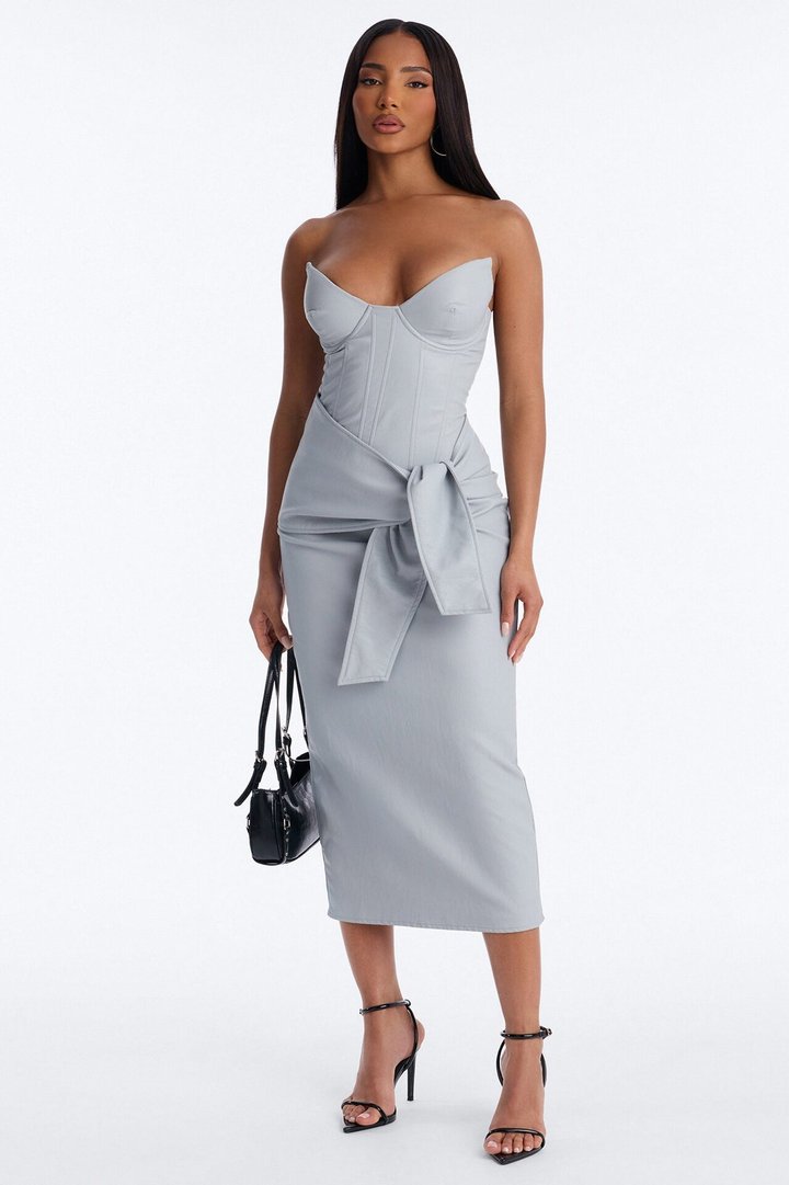 Siren Faux Leather Midi Dress - Light Blue