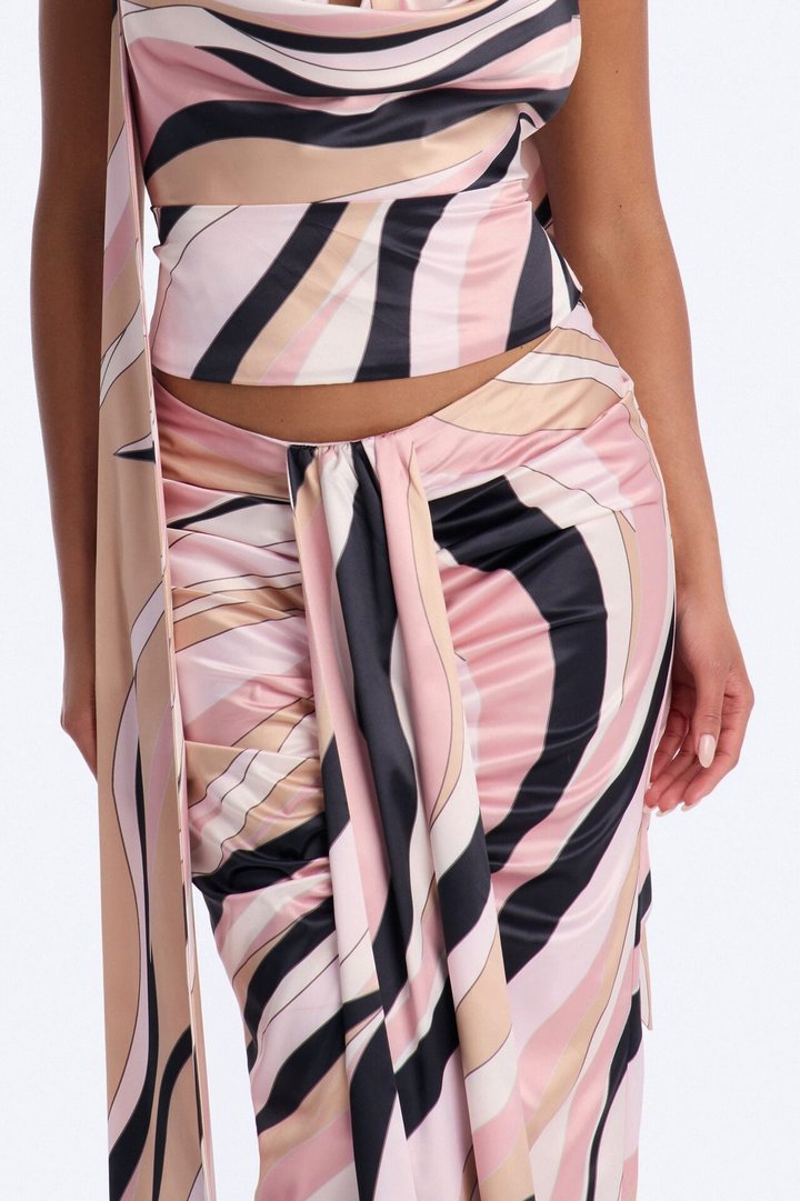 Untamed Abstract Satin Midi Skirt - Pink/combo